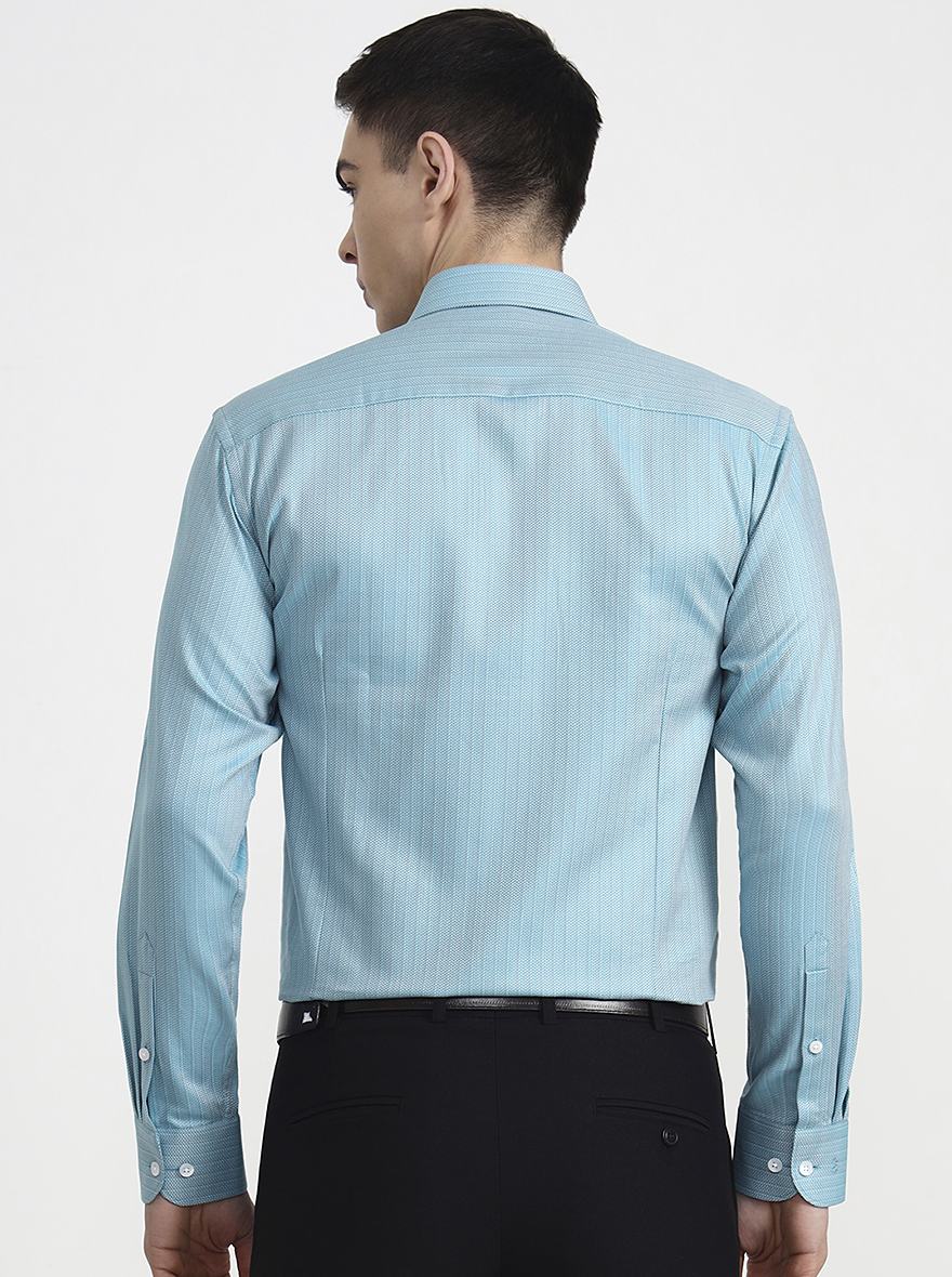 Blue Solid Slim Fit Formal Shirt | Metal