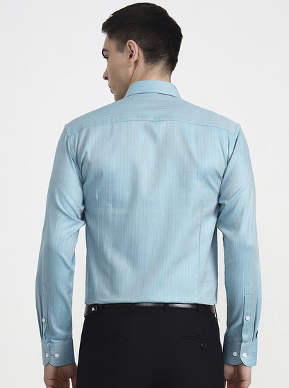 Blue Solid Slim Fit Formal Shirt | Metal