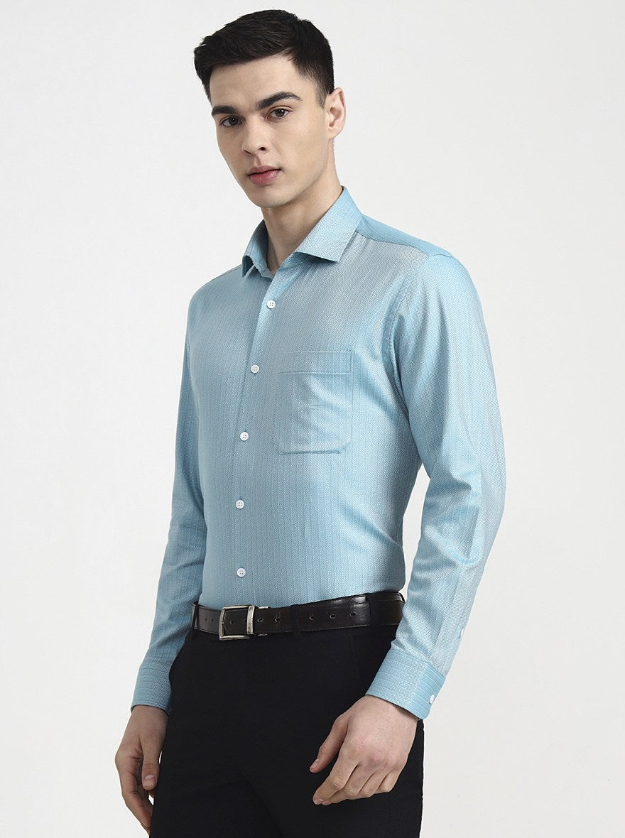 Blue Solid Slim Fit Formal Shirt | Metal