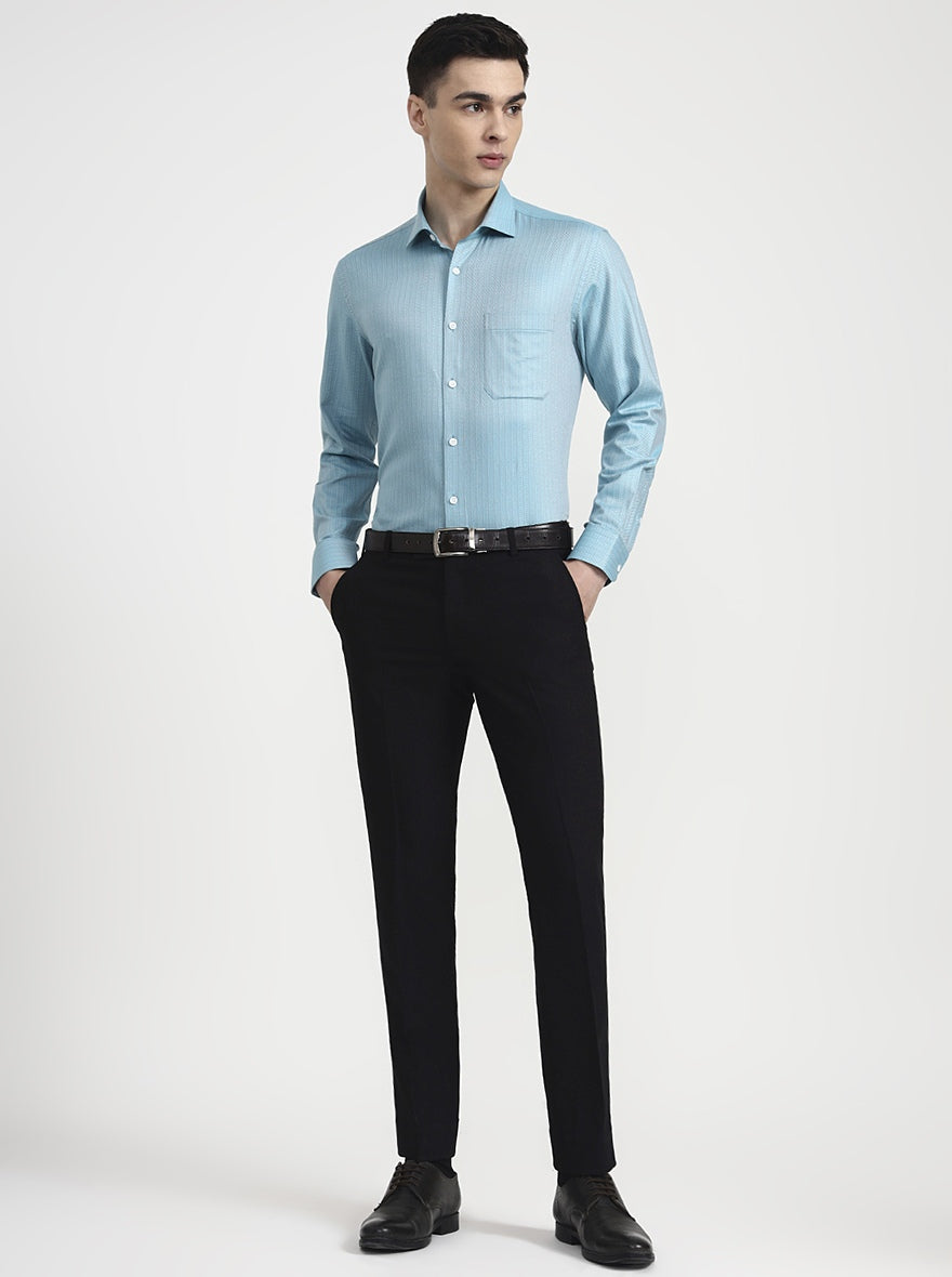 Blue Solid Slim Fit Formal Shirt | Metal