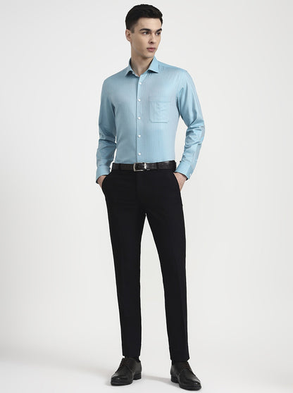 Blue Solid Slim Fit Formal Shirt | Metal