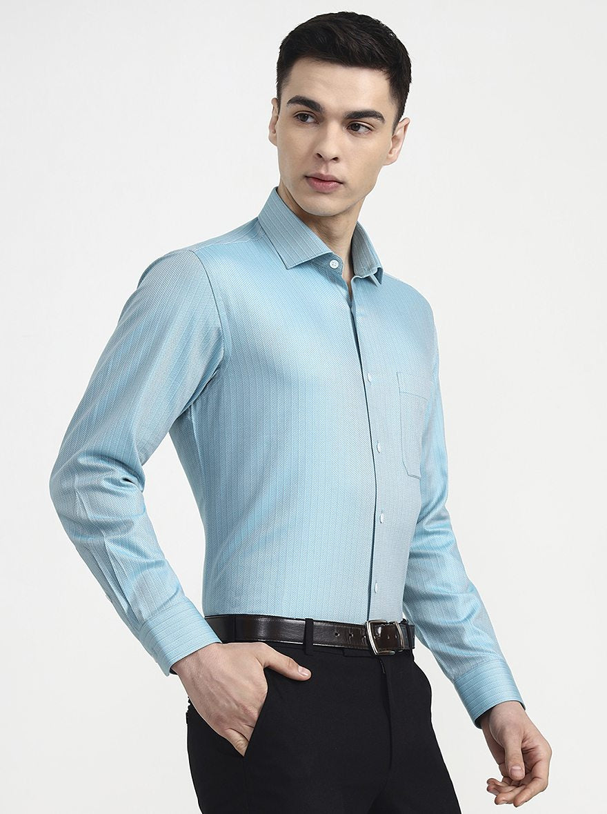 Blue Solid Slim Fit Formal Shirt | Metal