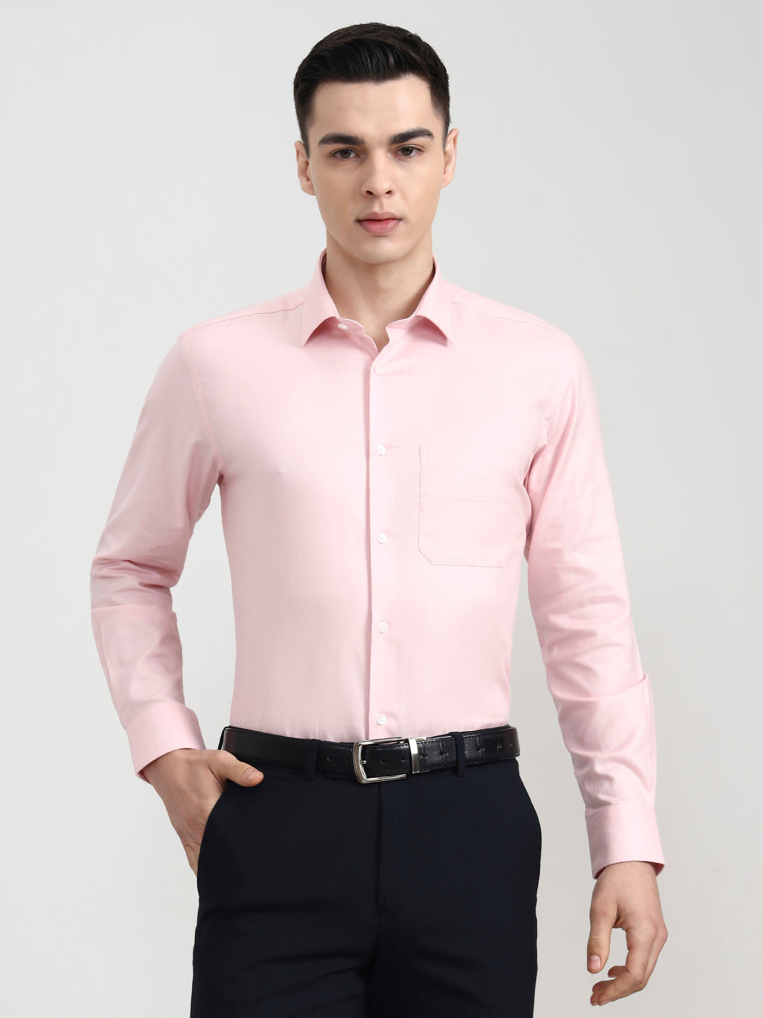 Pink Solid Regular Fit Formal Shirt | JadeBlue