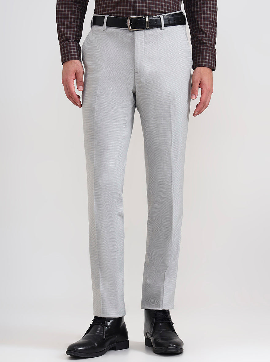 Light Grey Solid Slim Fit Formal Trouser | JadeBlue Youth