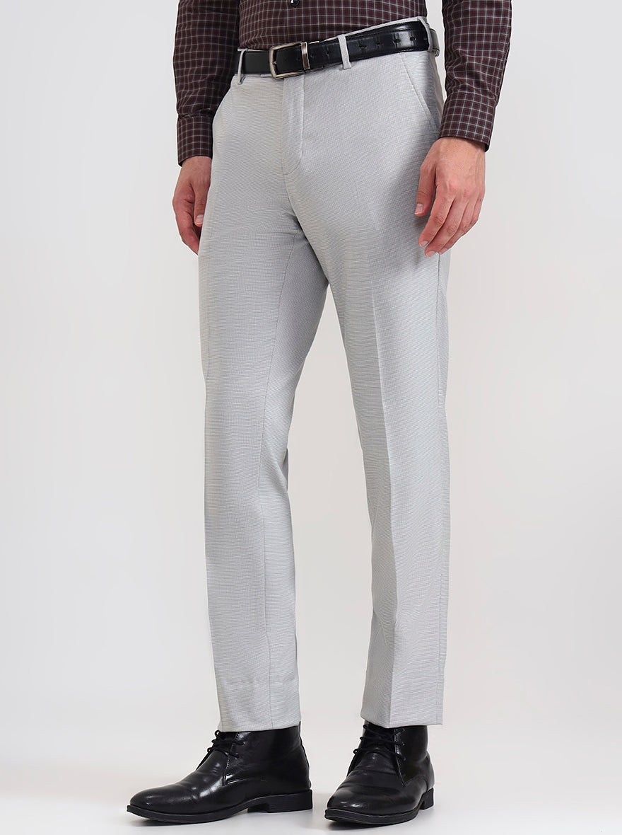 Light Grey Solid Slim Fit Formal Trouser | JadeBlue Youth