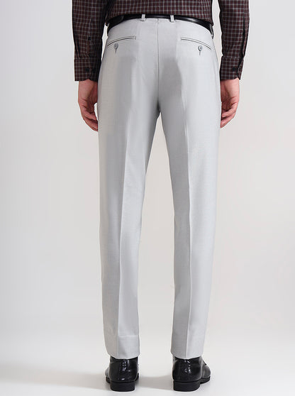 Light Grey Solid Slim Fit Formal Trouser | JadeBlue Youth