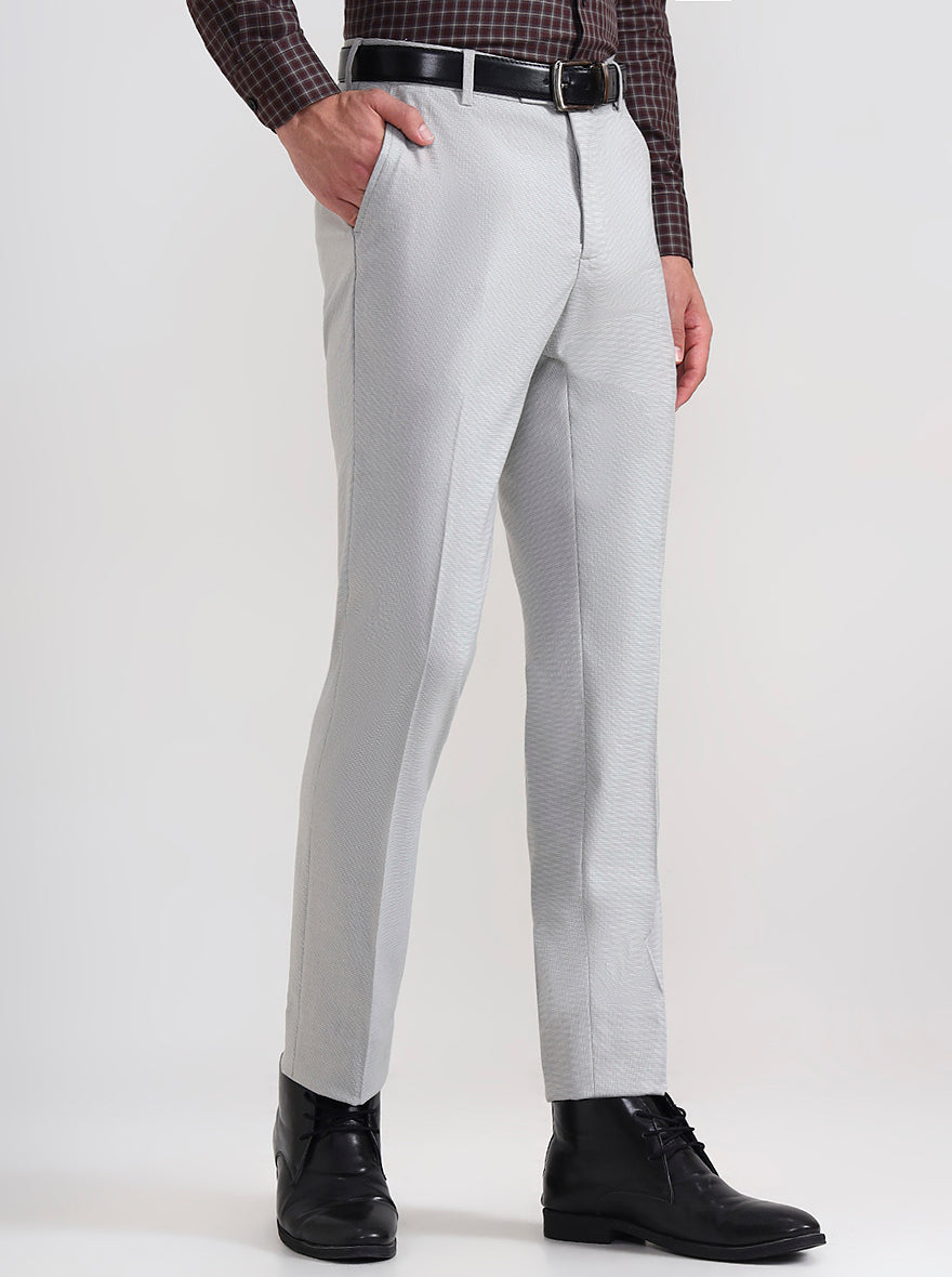 Light Grey Solid Slim Fit Formal Trouser | JadeBlue Youth