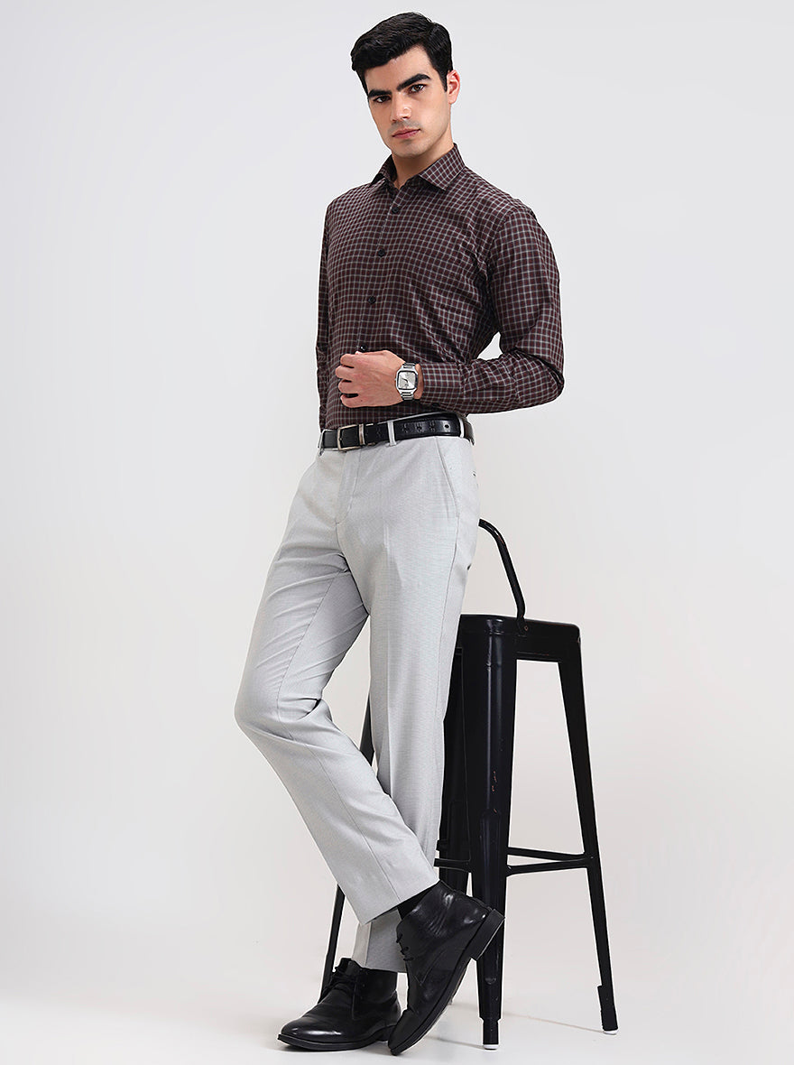 Light Grey Solid Slim Fit Formal Trouser | JadeBlue Youth