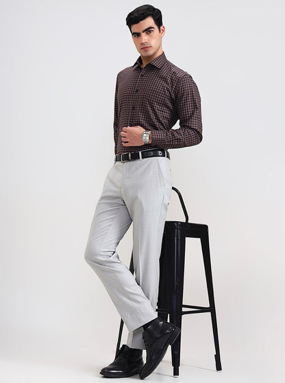 Light Grey Solid Slim Fit Formal Trouser | JadeBlue Youth