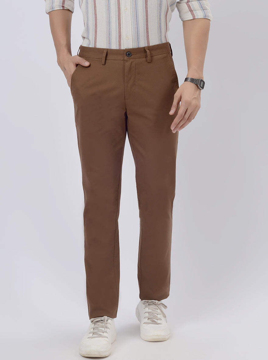 Brown Solid Uno Fit Casual Trouser | JadeBlue