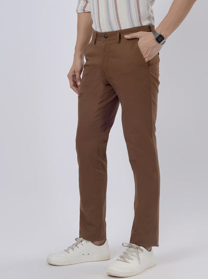 Brown Solid Uno Fit Casual Trouser | JadeBlue