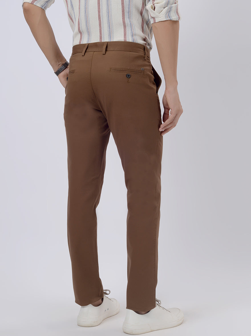 Brown Solid Uno Fit Casual Trouser | JadeBlue