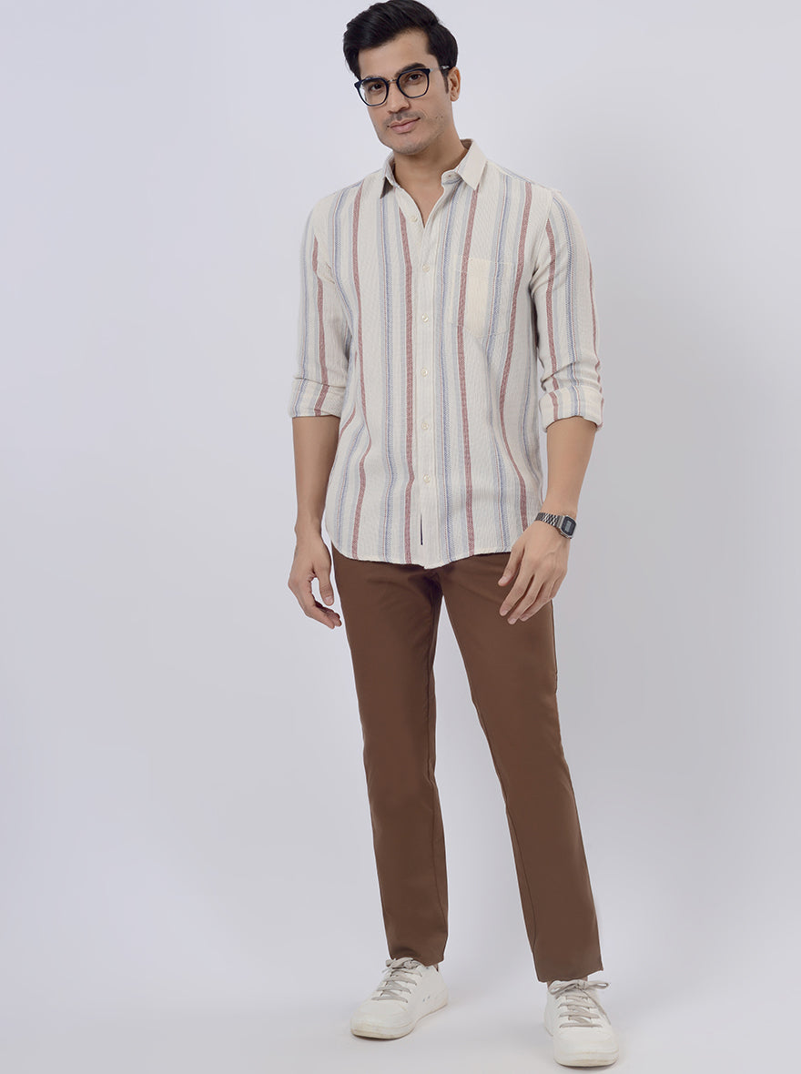 Brown Solid Uno Fit Casual Trouser | JadeBlue