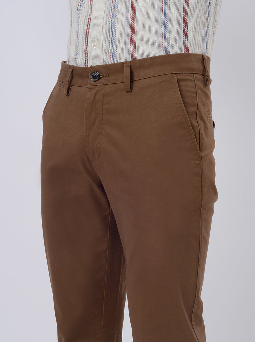 Brown Solid Uno Fit Casual Trouser | JadeBlue