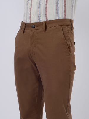 Brown Solid Uno Fit Casual Trouser | JadeBlue