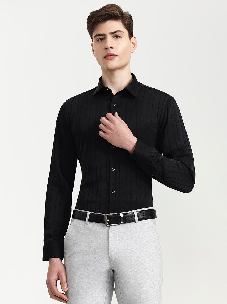 Black Solid Slim Fit Party Wear Shirt | Wyre