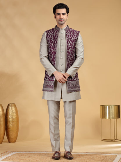 Light Grey Embroidered Indowestern | TULA