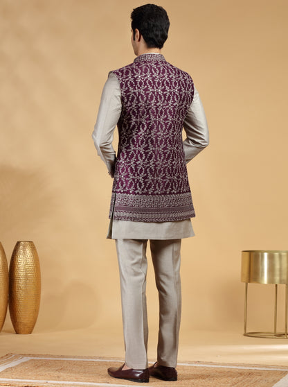 Light Grey Embroidered Indowestern | TULA