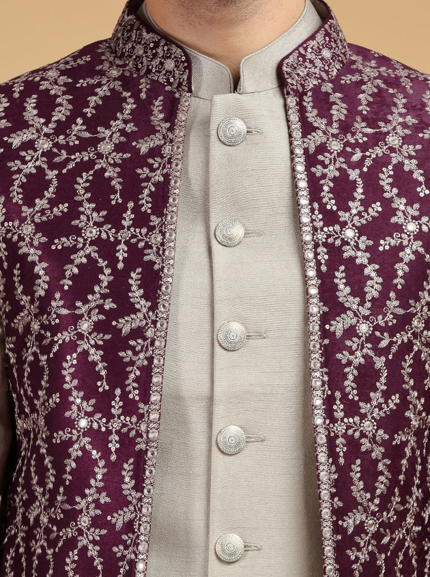 Light Grey Embroidered Indowestern | TULA