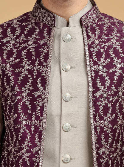 Light Grey Embroidered Indowestern | TULA