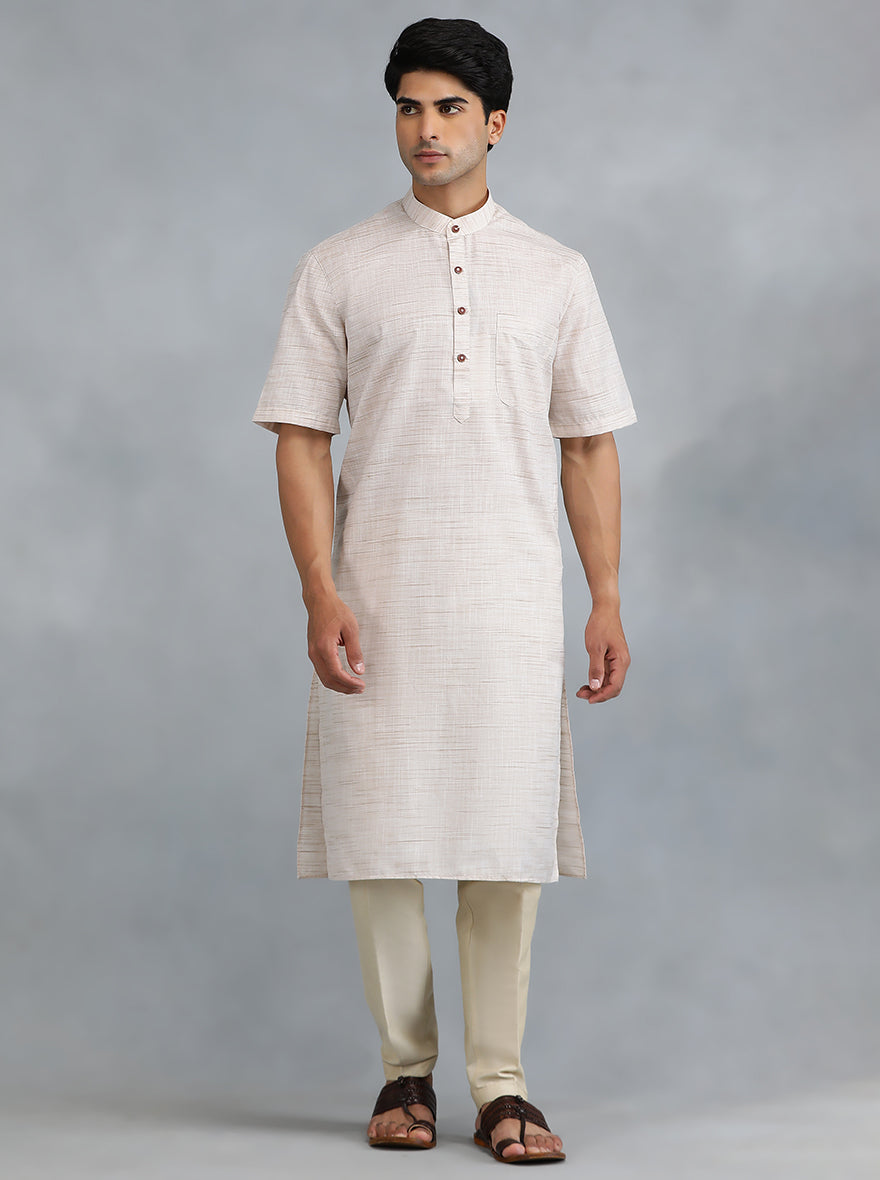 Cream Solid Regular Fit Modi Kurta | JadeBlue