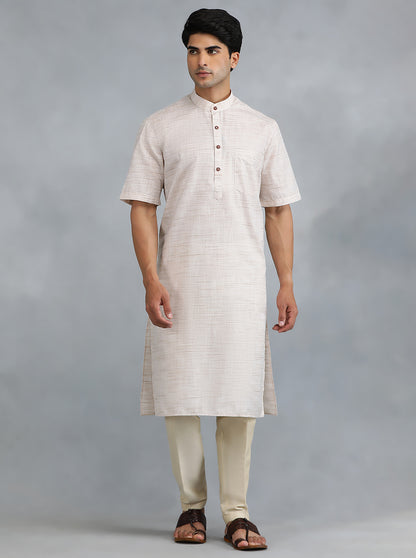 Cream Solid Regular Fit Modi Kurta | JadeBlue