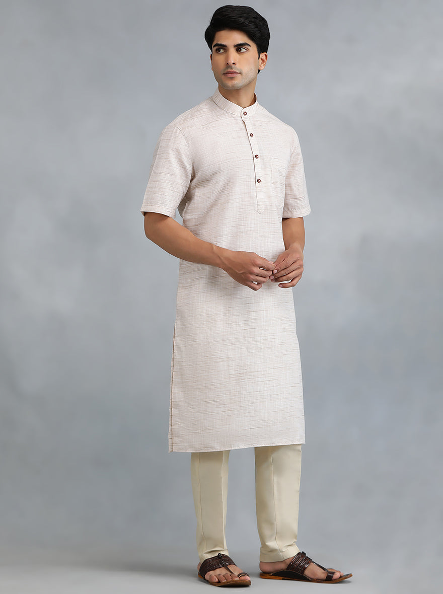 Cream Solid Regular Fit Modi Kurta | JadeBlue