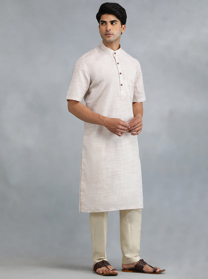 Cream Solid Regular Fit Modi Kurta | JadeBlue