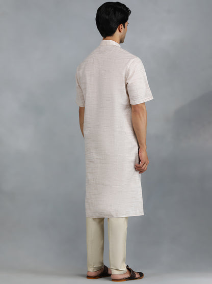 Cream Solid Regular Fit Modi Kurta | JadeBlue