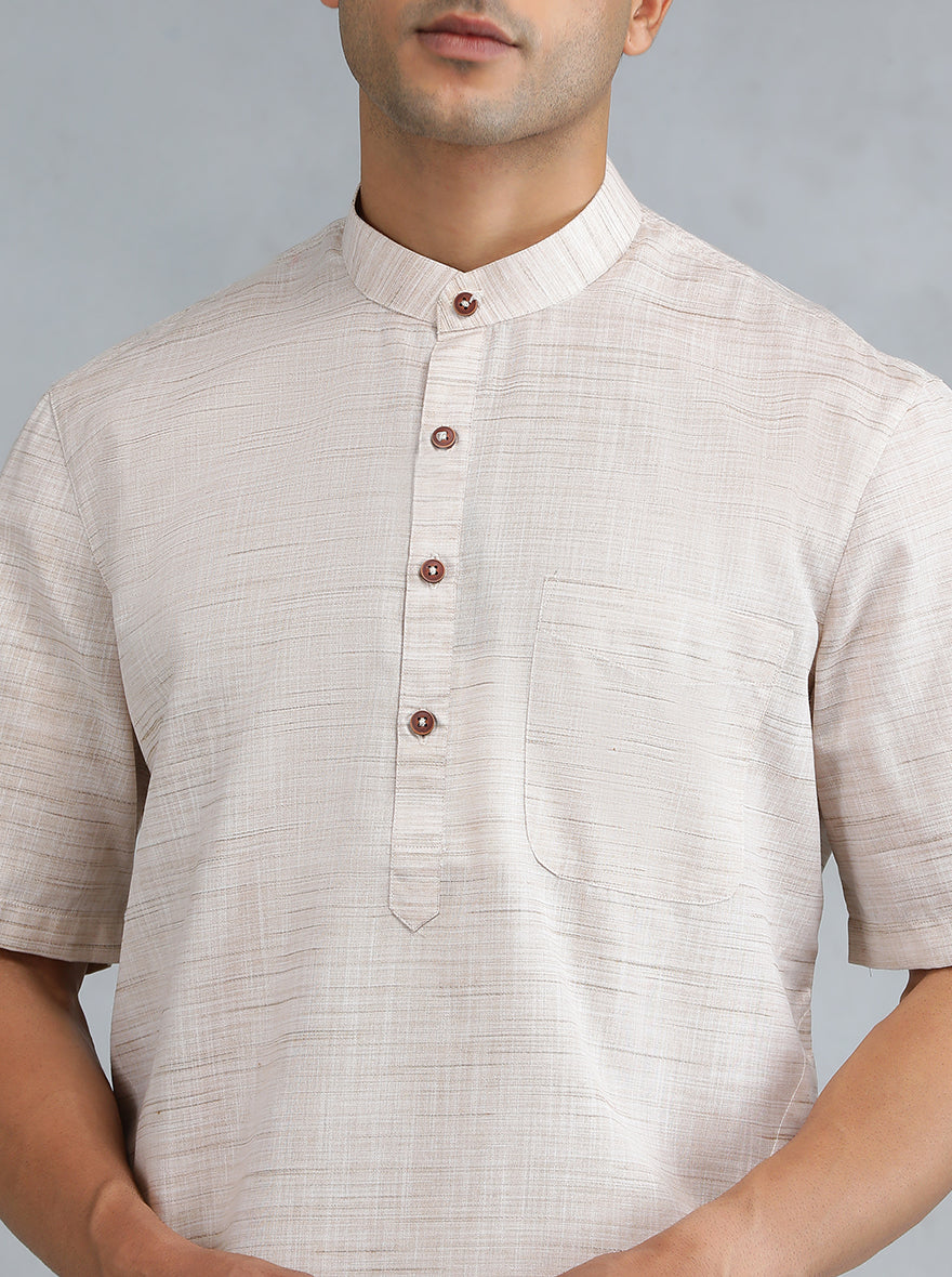 Cream Solid Regular Fit Modi Kurta | JadeBlue