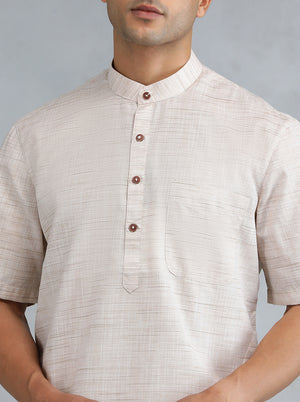Cream Solid Regular Fit Modi Kurta | JadeBlue