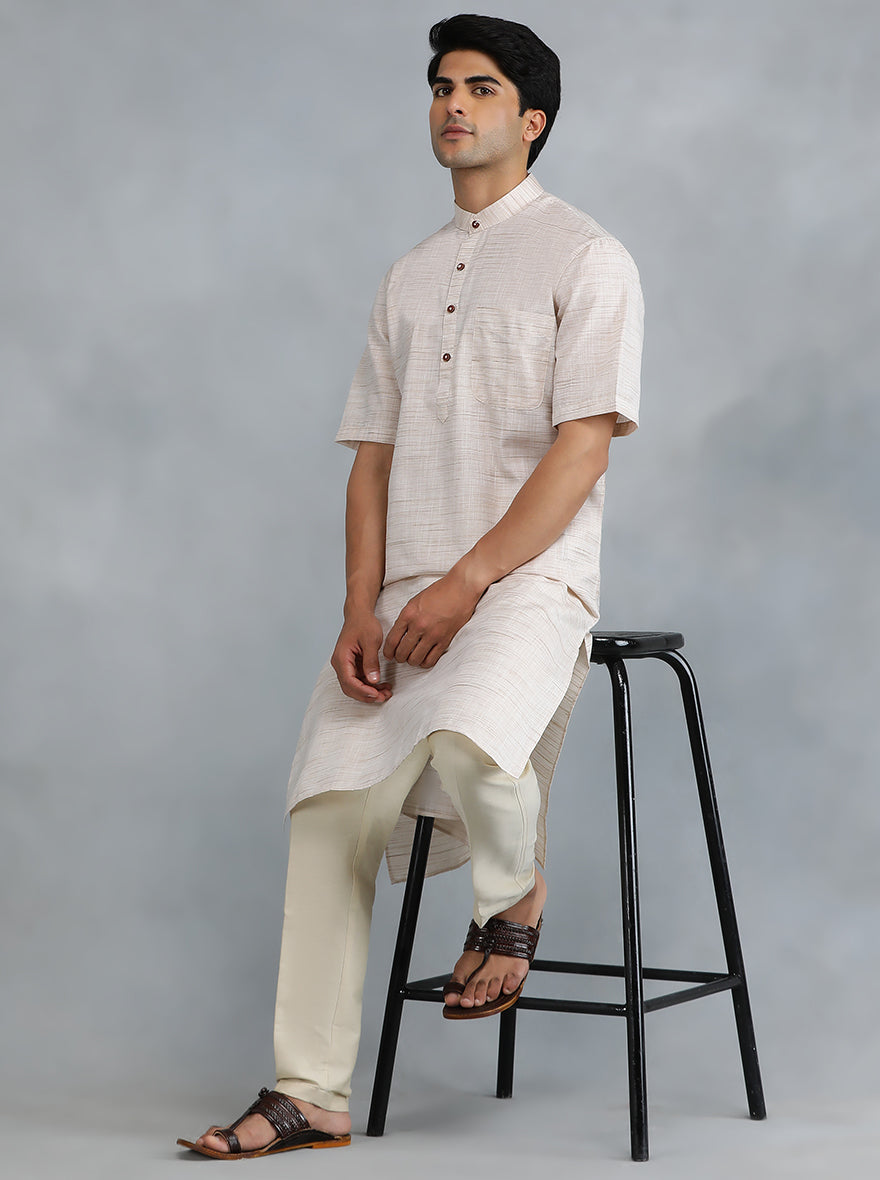 Cream Solid Regular Fit Modi Kurta | JadeBlue