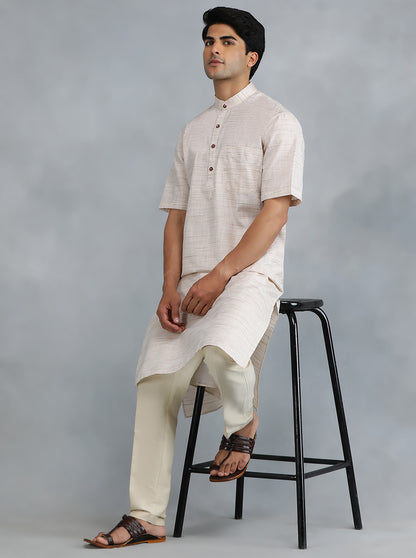 Cream Solid Regular Fit Modi Kurta | JadeBlue