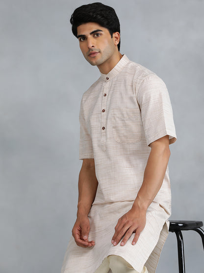 Cream Solid Regular Fit Modi Kurta | JadeBlue