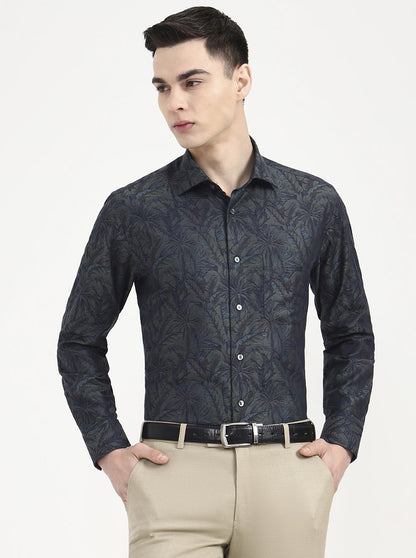 Green Printed Slim Fit Formal Shirt | JadeBlue Super Luxe