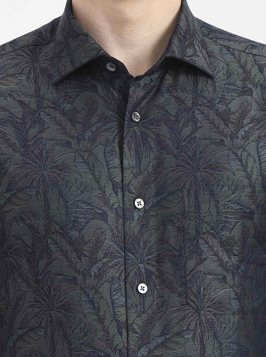 Green Printed Slim Fit Formal Shirt | JadeBlue Super Luxe