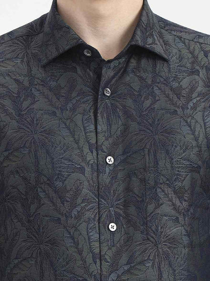 Green Printed Slim Fit Formal Shirt | JadeBlue Super Luxe
