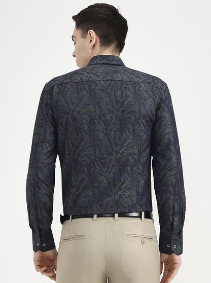 Green Printed Slim Fit Formal Shirt | JadeBlue Super Luxe