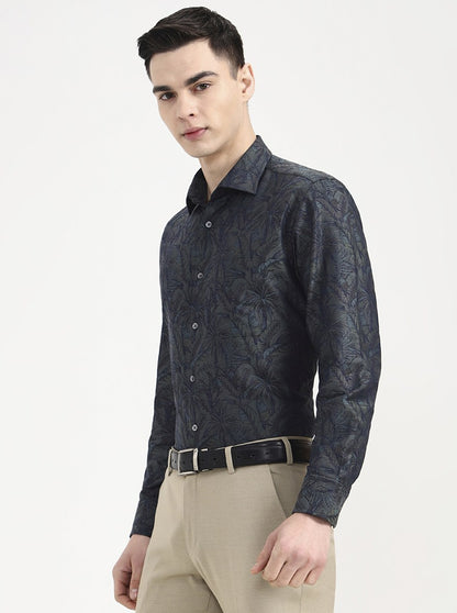 Green Printed Slim Fit Formal Shirt | JadeBlue Super Luxe