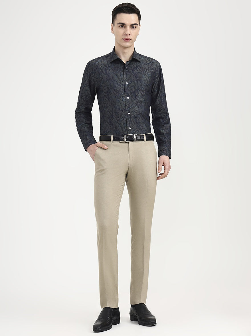 Green Printed Slim Fit Formal Shirt | JadeBlue Super Luxe