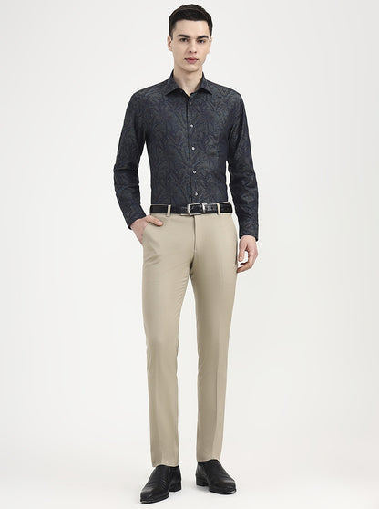 Green Printed Slim Fit Formal Shirt | JadeBlue Super Luxe