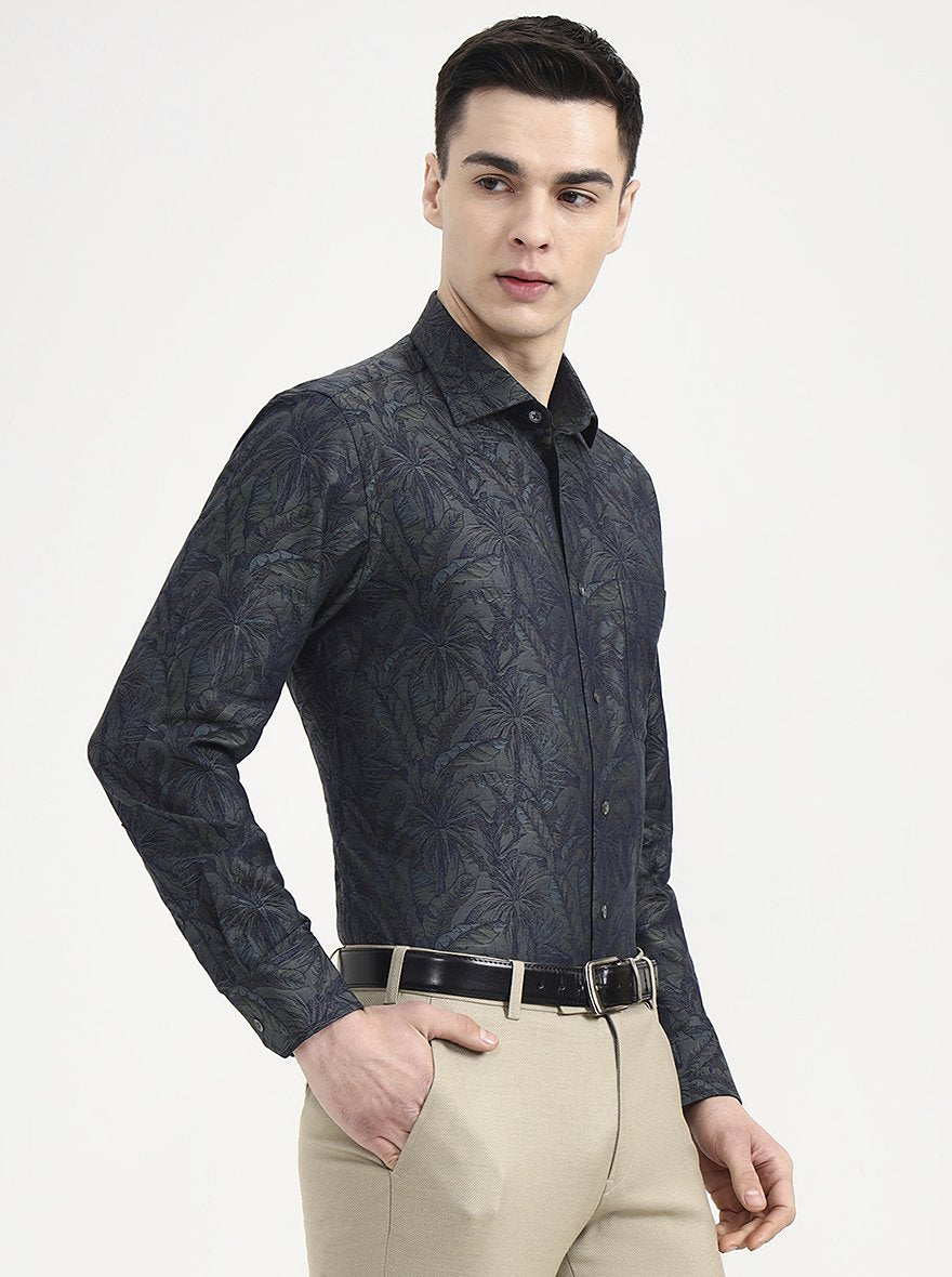 Green Printed Slim Fit Formal Shirt | JadeBlue Super Luxe