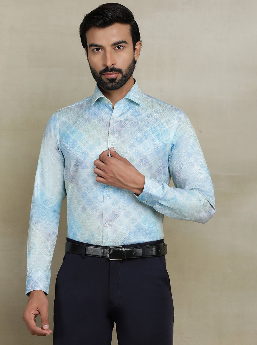 Light Blue Printed Slim fit Party Wear Shirt | JB Studio