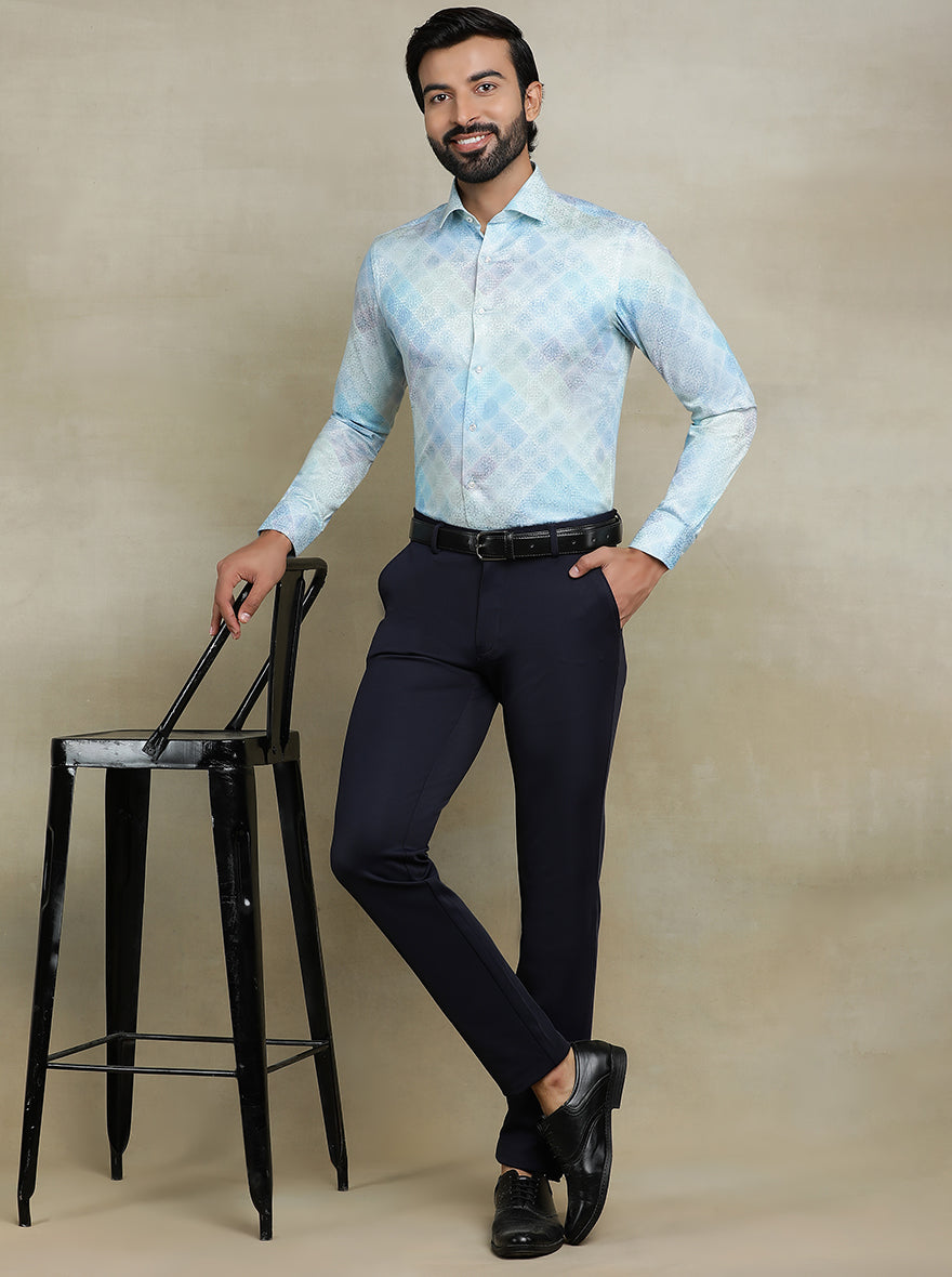 Light Blue Printed Slim fit Party Wear Shirt | JB Studio