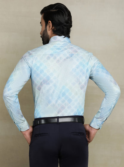 Light Blue Printed Slim fit Party Wear Shirt | JB Studio