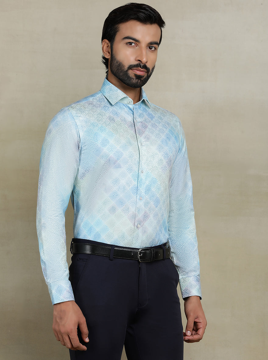 Light Blue Printed Slim fit Party Wear Shirt | JB Studio