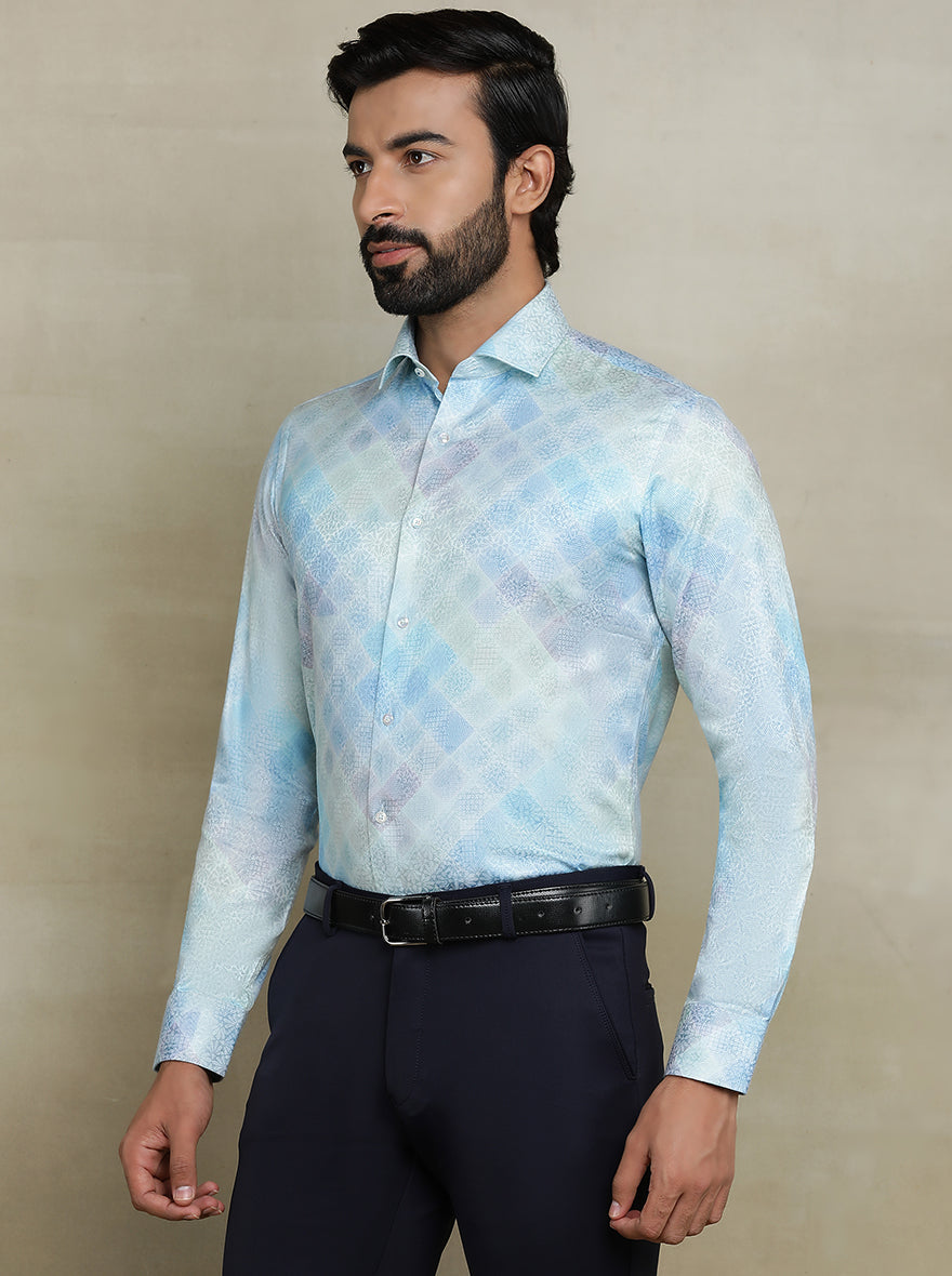 Light Blue Printed Slim fit Party Wear Shirt | JB Studio