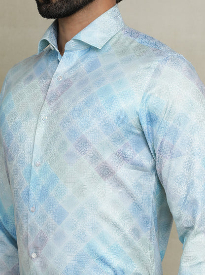 Light Blue Printed Slim fit Party Wear Shirt | JB Studio