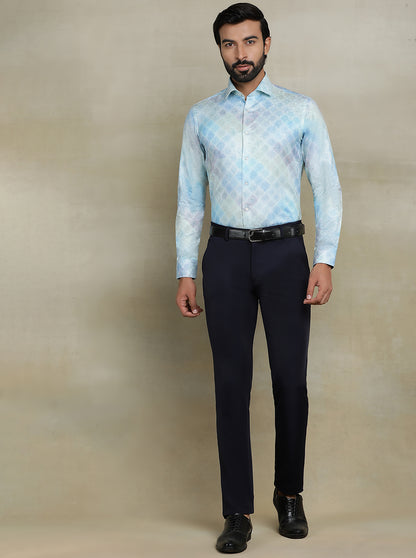 Light Blue Printed Slim fit Party Wear Shirt | JB Studio