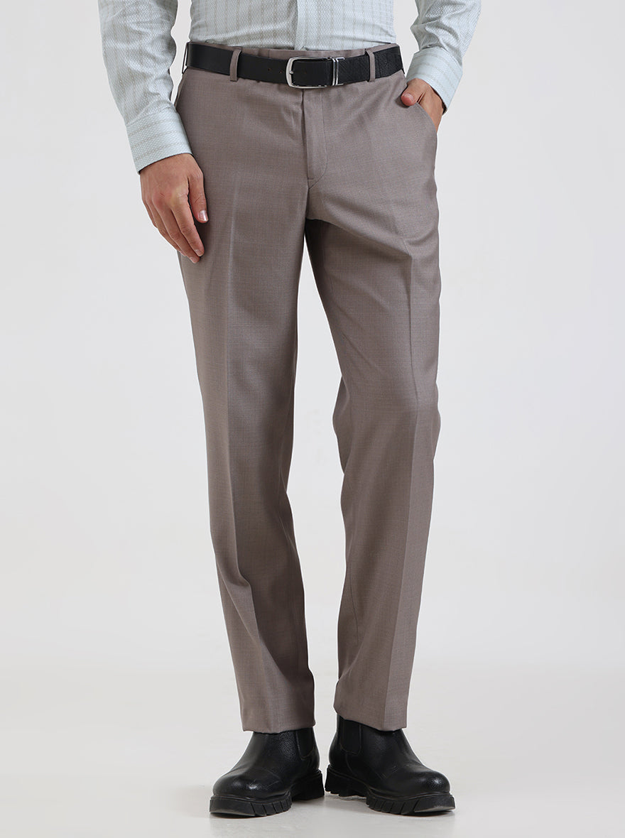 Light Brown Solid Slim Fit Formal Trouser | JadeBlue